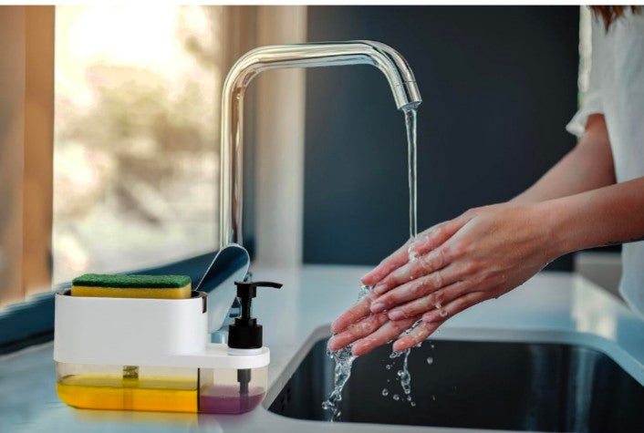 3 in 1 Dish Soap & Liquid Pump Dispenser & Sponge Holder for Kitchen Sink Countertop