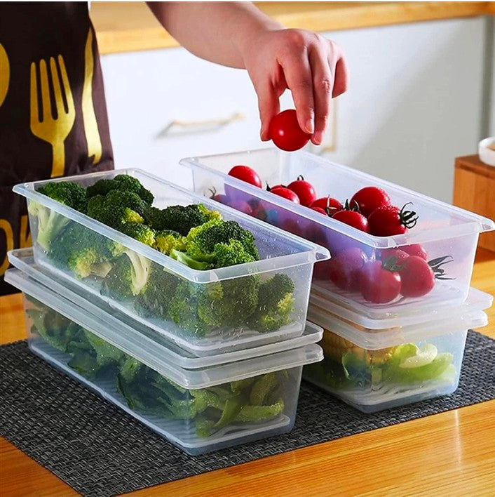 Fridge Organiser Storage Boxes with Removable Drain Plate for Fruits, Vegetables Fresher, 1500ml(Pack of 6)