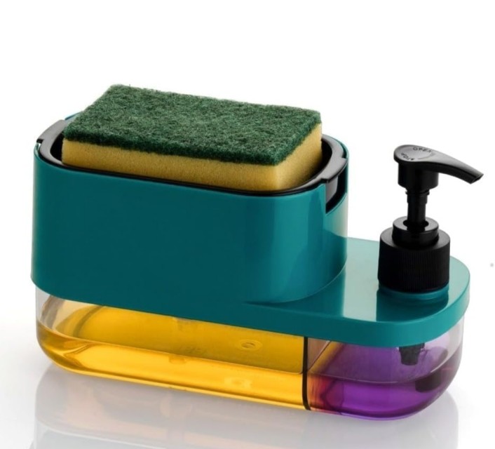 3 in 1 Dish Soap & Liquid Pump Dispenser & Sponge Holder for Kitchen Sink Countertop