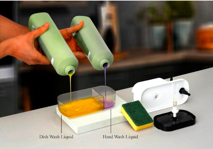 3 in 1 Dish Soap & Liquid Pump Dispenser & Sponge Holder for Kitchen Sink Countertop