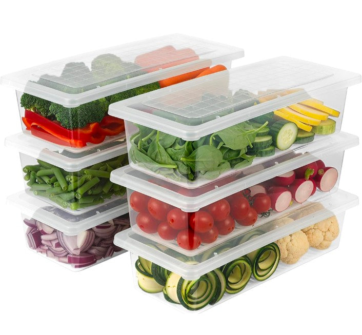 Fridge Organiser Storage Boxes with Removable Drain Plate for Fruits, Vegetables Fresher, 1500ml(Pack of 6)