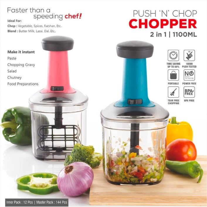 650ml Manual Food Chopper – 4 Blade Stainless Steel Vegetable & Onion Cutter 1pc