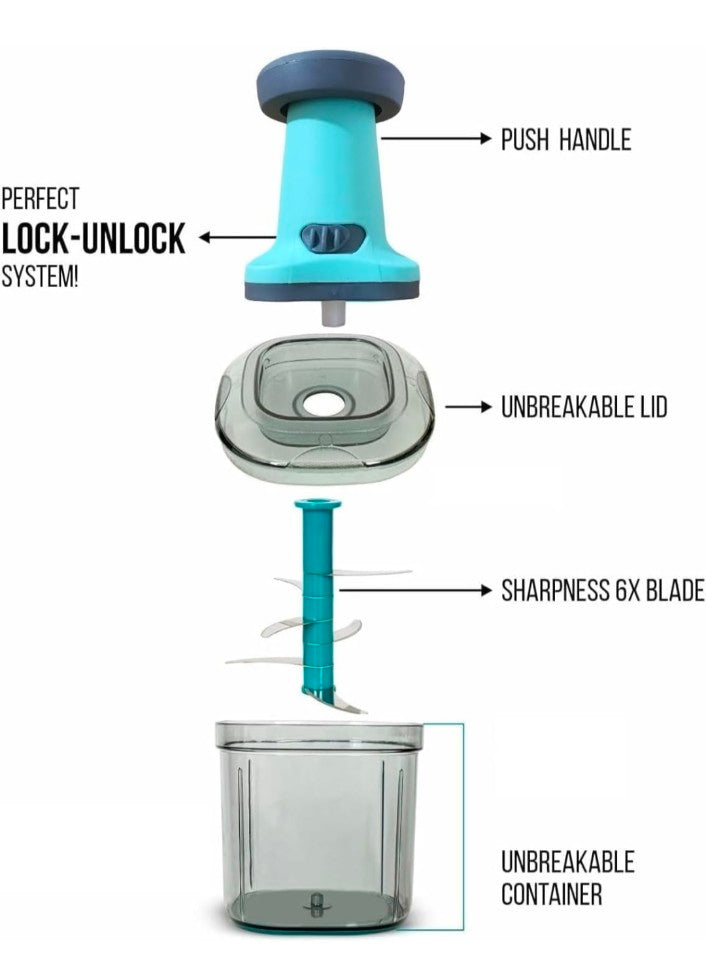 650ml Manual Food Chopper – 4 Blade Stainless Steel Vegetable & Onion Cutter 1pc